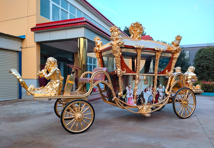 replica gold state coach horse carriage with electric power